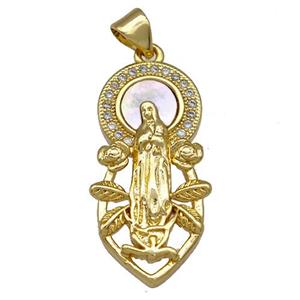 Jesus Charms Copper Pendant Pave Shell Zircon 18K Gold Plated, approx 14-28mm [FN40967]