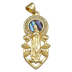 Jesus Charms Copper Pendant Pave Abalone Shell Zircon 18K Gold Plated, approx 14-28mm [FN40968]