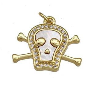 Copper Skull Charms Pendant Pave Shell Zircon 18K Gold Plated, approx 15-20mm [FN40971]