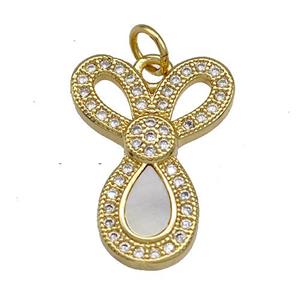 Copper Pendant Pave Shell Zircon Knot 18K Gold Plated, approx 14-19mm [FN40972]