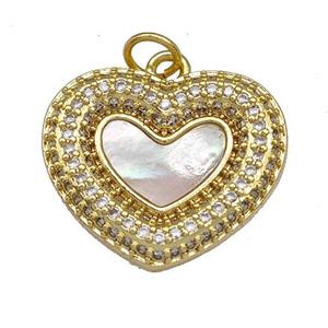 Copper Heart Pendant Pave Shell Zirconia 18K Gold Plated, approx 18-20mm [FN40974]