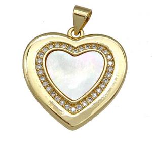 Copper Heart Pendant Pave Shell Zirconia 18K Gold Plated, approx 22mm [FN40975]