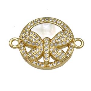 Copper Butterfly Connector Pave Shell Zirconia 18K Gold Plated, approx 18mm [FN40977]
