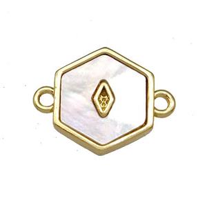 Copper Hexagon Connector Pave Shell 18K Gold Plated, approx 12.5mm [FN40984]