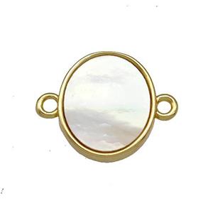 Copper Oval Connector Pave Shell 18K Gold Plated, approx 10-13mm [FN40985]