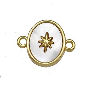 Copper Oval Connector Pave Shell Star 18K Gold Plated, approx 9-12mm [FN40986]