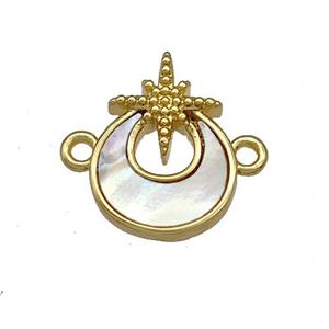 Copper Moon Connector Pave Shell NorthStar 18K Gold Plated, approx 11-14mm [FN40988]