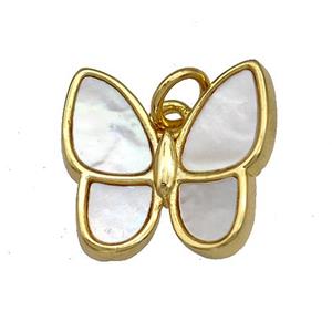 Copper Butterfly Pendant Pave Shell 18K Gold Plated, approx 14-15mm [FN40994]