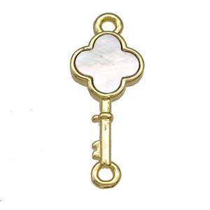 Copper Key Charms Pendant Pave Shell 18K Gold Plated, approx 9-20mm [FN40995]