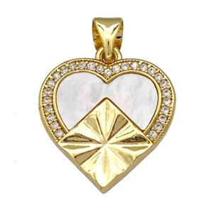 Copper Heart Pendant Pave Shell Zirconia 18K Gold Plated, approx 16-17mm [FN40997]