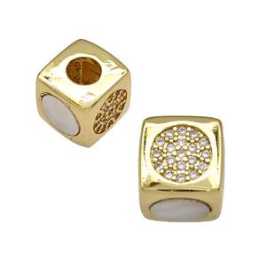 Copper Cube Beads Pave Shell Zirconia 18K Gold Plated, approx 10x10mm, 5mm hole [FN40998]