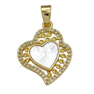 Copper Heart Pendant Pave Shell Zircon 18K Gold Plated, approx 18-20mm [FN40999]