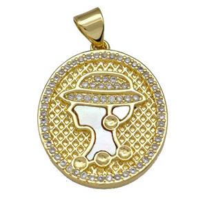 Lady Charms Copper Oval Pendant Pave Shell Zirconia 18K Gold Plated, approx 18-20mm [FN41001]