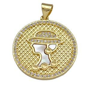 Lady Charms Copper Circle Pendant Pave Shell Zirconia 18K Gold Plated, approx 22mm [FN41002]