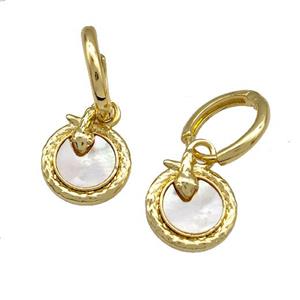 Copper Snake Hoop Earrings Pave Shell 18K Gold Plated, approx 11mm, 12mm dia [FN41008]