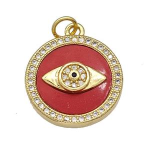 Evil Eye Charms Copper Circle Pendant Pave Shell Zirconia 18K Gold Plated, approx 18mm [FN41015]
