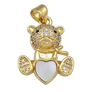 Copper Bear Charms Pendant Pave Shell Zirconia 18K Gold Plated, approx 16-20mm [FN41021]