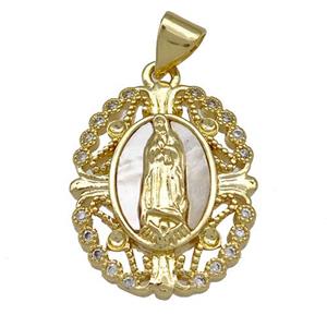 Jesus Charms Copper Pendant Pave Shell Zirconia Religious 18K Gold Plated, approx 16-20mm [FN41022]