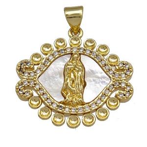 Jesus Charms Copper Pendant Pave Shell Zirconia Religious 18K Gold Plated, approx 20-24mm [FN41023]