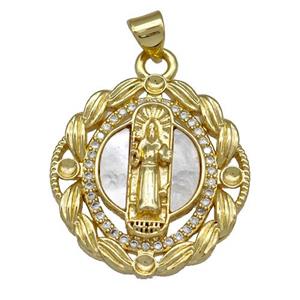 Jesus Charms Copper Pendant Pave Shell Zirconia Religious 18K Gold Plated, approx 23mm [FN41025]