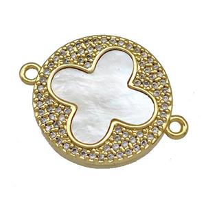 Copper Clover Connector Pave Shell Zirconia 18K Gold Plated, approx 18mm [FN41026]