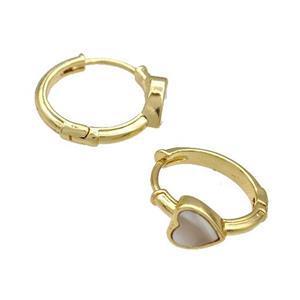 Copper Hoop Earrings Pave Shell Heart 18K Gold Plated, approx 6mm, 15mm dia [FN41032]