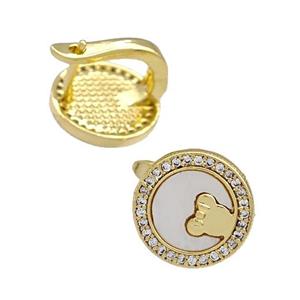 Copper Latchback Earrings Pave Shell Zirconia 18K Gold Plated, approx 12mm [FN41033]