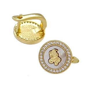 Copper Latchback Earrings Pave Shell Zirconia 18K Gold Plated, approx 12mm [FN41034]