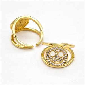 Copper Rings Pave Zirconia Smile Face Fire Opal 18K Gold Plated, approx 14mm, 18mm dia [FN41036]