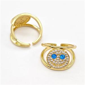 Copper Rings Pave Zirconia Smile Face Fire Opal 18K Gold Plated, approx 14mm, 18mm dia [FN41037]