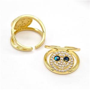 Copper Rings Pave Zirconia Smile Face Fire Opal 18K Gold Plated, approx 14mm, 18mm dia [FN41038]