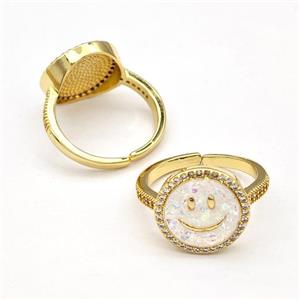 Copper Rings Pave Fire Opal Zirconia Smile Face 18K Gold Plated, approx 14mm, 18mm dia [FN41039]