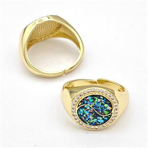 Copper Rings Pave Fire Opal Zirconia Taichi 18K Gold Plated, approx 14.5mm, 18mm dia [FN41044]