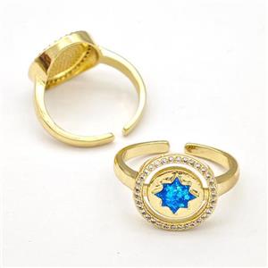 Copper Rings Pave Fire Opal Zirconia NorthStar 18K Gold Plated, approx 14mm, 18mm dia [FN41049]