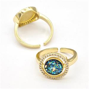 Copper Rings Pave Fire Opal Zirconia Circle 18K Gold Plated, approx 14mm, 18mm dia [FN41053]