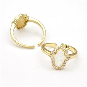 Copper Rings Pave Fire Opal Zirconia Hamsahand 18K Gold Plated, approx 12-13mm, 18mm dia [FN41054]