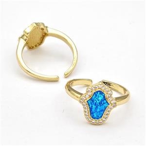 Copper Rings Pave Fire Opal Zirconia Hamsahand 18K Gold Plated, approx 12-13mm, 18mm dia [FN41055]