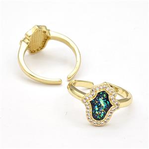 Copper Rings Pave Fire Opal Zirconia Hamsahand 18K Gold Plated, approx 12-13mm, 18mm dia [FN41056]