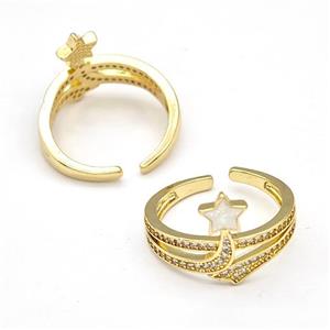 Copper Rings Pave Fire Opal Zirconia Star 18K Gold Plated, approx 6-8mm, 18mm dia [FN41063]