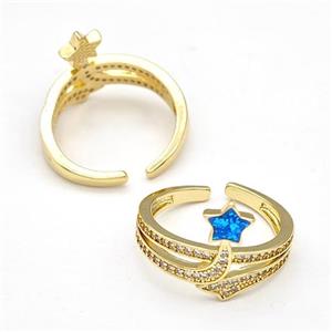 Copper Rings Pave Fire Opal Zirconia Star 18K Gold Plated, approx 6-8mm, 18mm dia [FN41064]