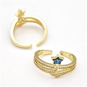 Copper Rings Pave Fire Opal Zirconia Star 18K Gold Plated, approx 6-8mm, 18mm dia [FN41065]