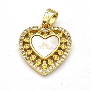 Copper Heart Pendant Pave Shell Zirconia 18K Gold Plated, approx 18mm [FN41068]
