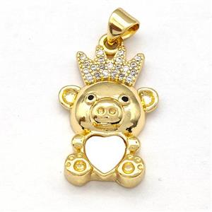 Copper Bear Pendant Pave Shell Zircon Crown 18K Gold Plated, approx 15-23mm [FN41069]