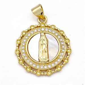 Jesus Charms Copper Pendant Pave Shell Zircon Religious 18K Gold Plated, approx 20mm [FN41070]