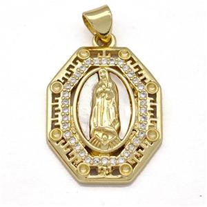 Jesus Charms Copper Pendant Pave Shell Zircon Religious 18K Gold Plated, approx 18-21mm [FN41072]