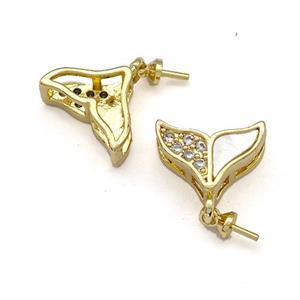Copper SharkTail Bail Pave Shell Zirconia 18K Gold Plated, approx 8-11mm [FN41080]