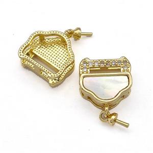 Copper Bail Pave Shell Zirconia 18K Gold Plated, approx 10-11mm [FN41082]