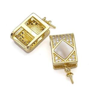 Copper Bail Pave Shell Zirconia 18K Gold Plated, approx 9-13mm [FN41083]