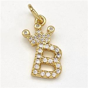 Copper Pendant Pave Zirconia Letter-B Crown Gold Plated, approx 10-14mm [FN41085]
