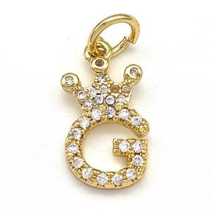 Copper Pendant Pave Zirconia Letter-G Crown Gold Plated, approx 10-14mm [FN41090]